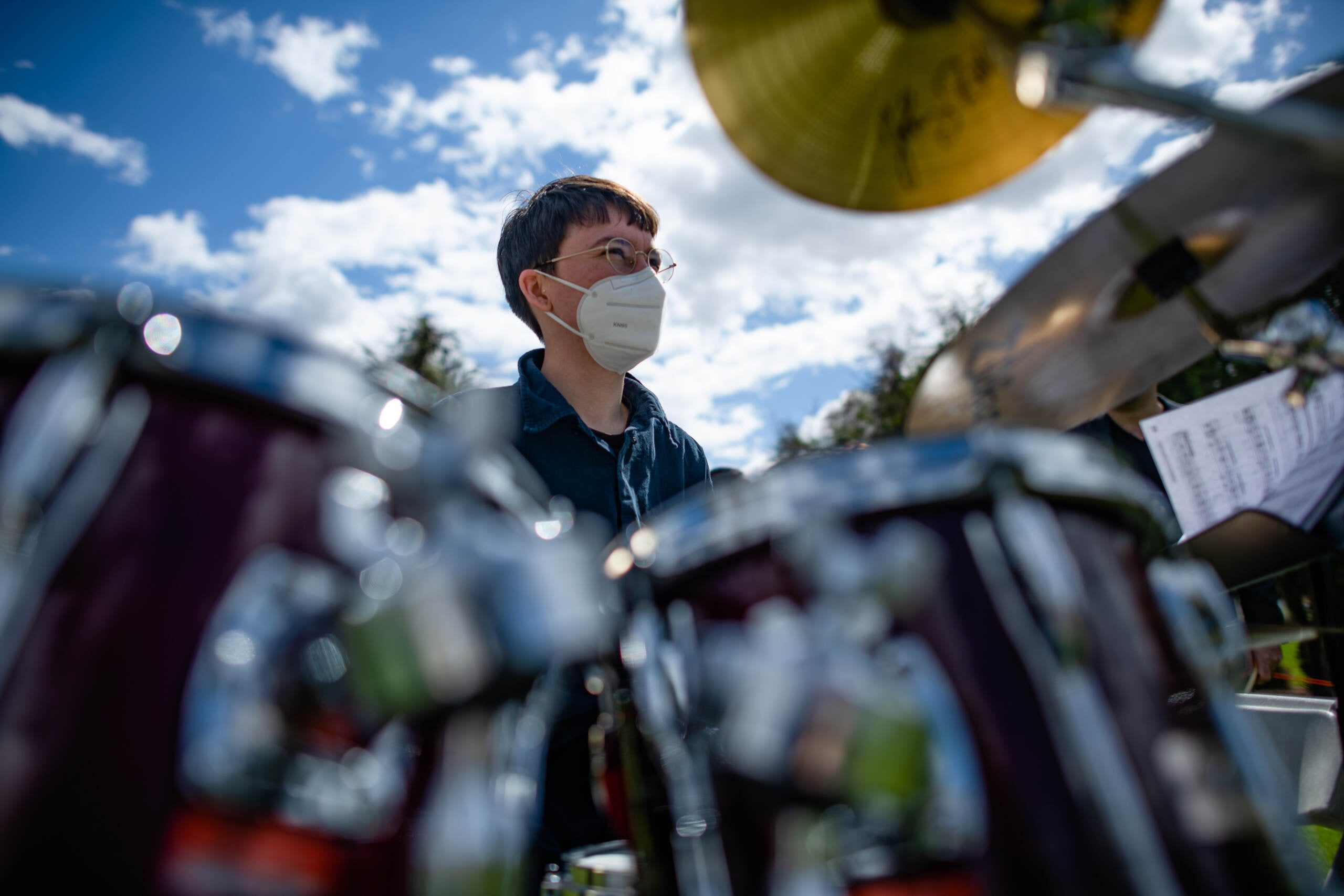 Student Stevie Row on drums